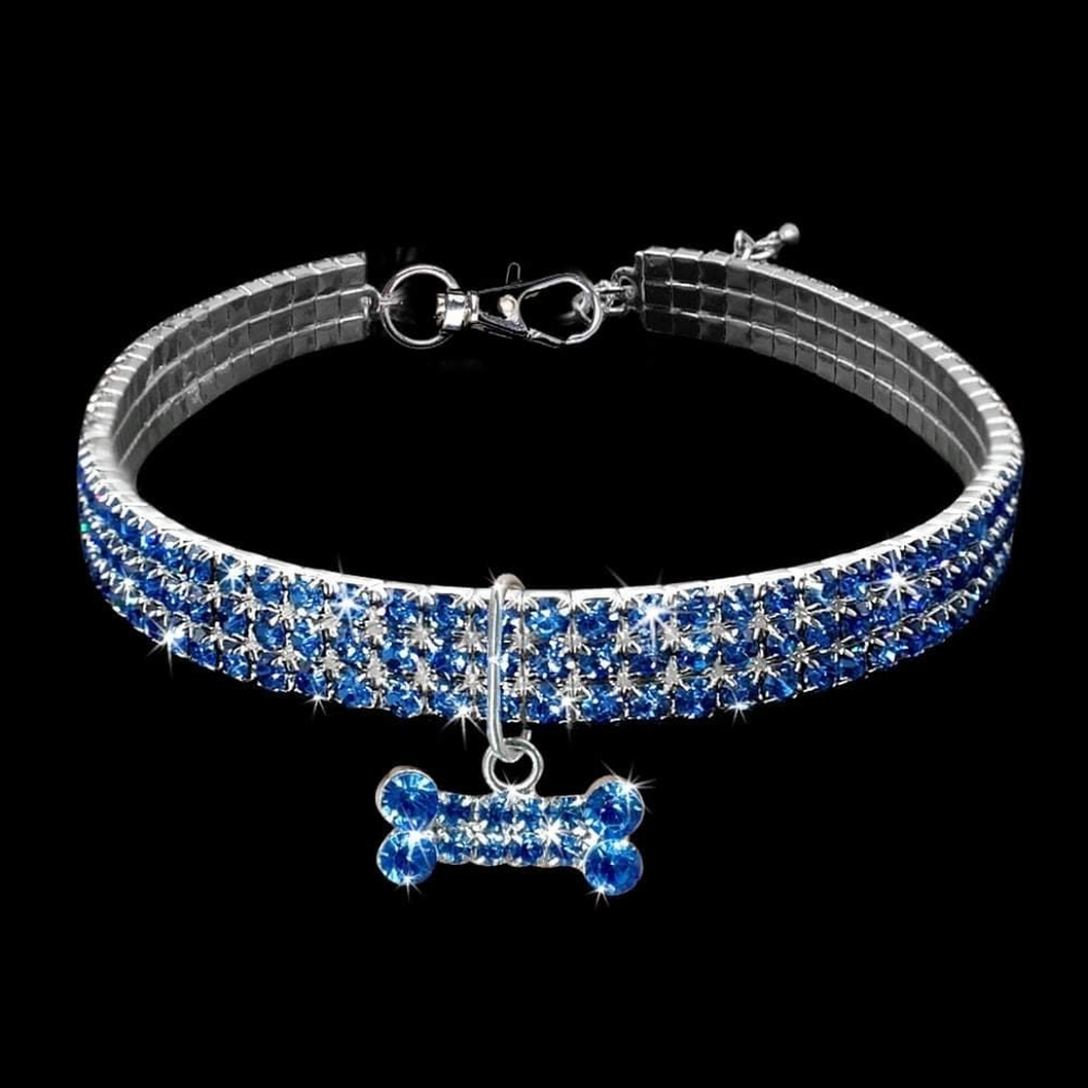 Bling Pet Collar Blue Rhinetstone